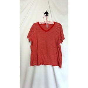 Lands’end Women’s red and white stripped v-neck tee